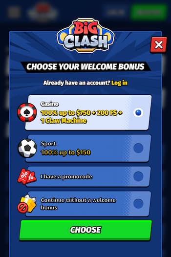 BigClash welcome bonuses