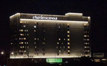 Charles Schwab Building at night