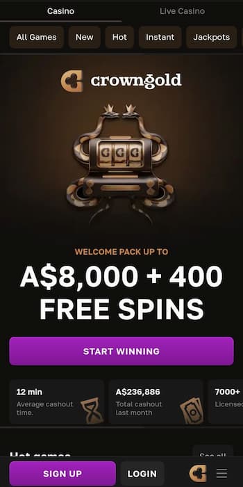 CrownGold Low Minimum Deposit Casinos Welcome Bonus