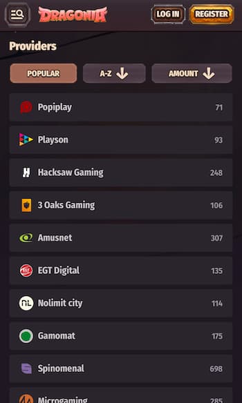 Dragonia Gigadat casino software providers