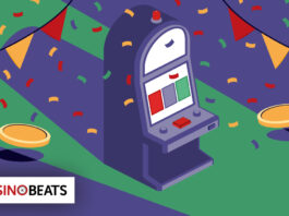 New Year, New Slots – Try Something New in 2026! A colorful slot machine on a festive backdrop with confetti, banners, and coins. The tone is playful and celebratory, featuring the Casinobeats logo