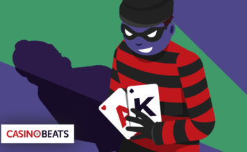 Is Online Blackjack Rigged? An illustrated card cheat holding playing cards in an online casino scene