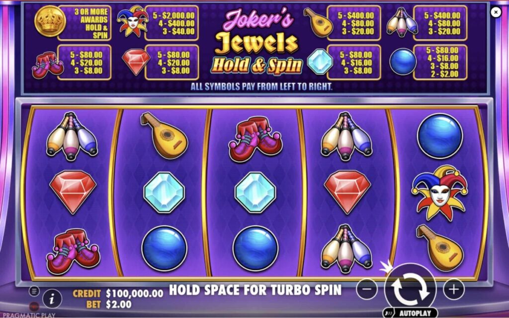 Joker’s Jewels Hold & Spin game interface