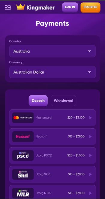 Kingmaker Payment Methods