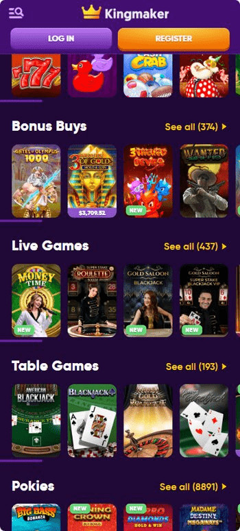 Kingmaker casino lobby