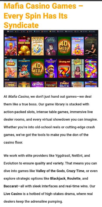 Mafia Casino Game Selection