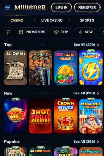 MIllioner Gigadat casino games available