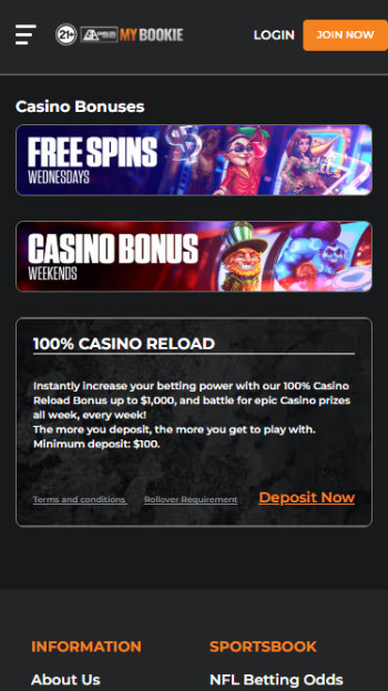 MyBookie bonuses page