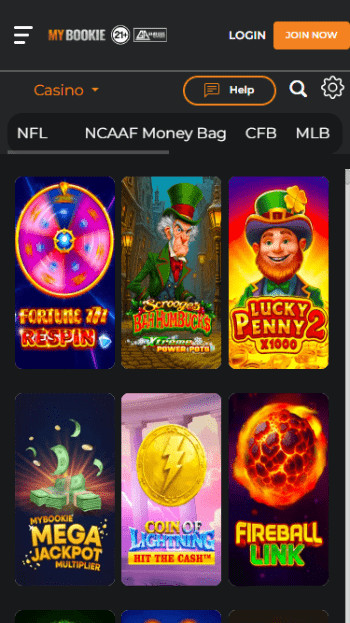 MyBookie slots lobby