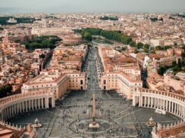 Pope Leo Decries Rise In Gambling In Italy An overhead image of Vatican City