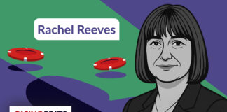 An illustrated woman appears beside casino chips