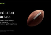 Robinhood Adds NFL Parlays & Prop Bets to Its Prediction Markets Screenshot from Robinhood’s YES/NO event showing a slide labeled “Prediction Markets” with a football graphic and references to player contracts and preset combos.