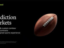 Robinhood Adds NFL Parlays & Prop Bets to Its Prediction Markets Screenshot from Robinhood’s YES/NO event showing a slide labeled “Prediction Markets” with a football graphic and references to player contracts and preset combos.