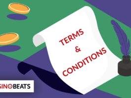 Should You Read the Casino Terms & Conditions? Illustration showing casino terms and conditions document with coins and quill pen, highlighting the importance of reading online casino T&Cs before claiming bonuses, wagering funds, or requesting withdrawals.
