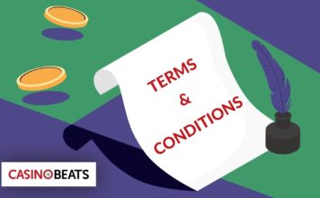 Should You Read the Casino Terms & Conditions? Illustration showing casino terms and conditions document with coins and quill pen, highlighting the importance of reading online casino T&Cs before claiming bonuses, wagering funds, or requesting withdrawals.