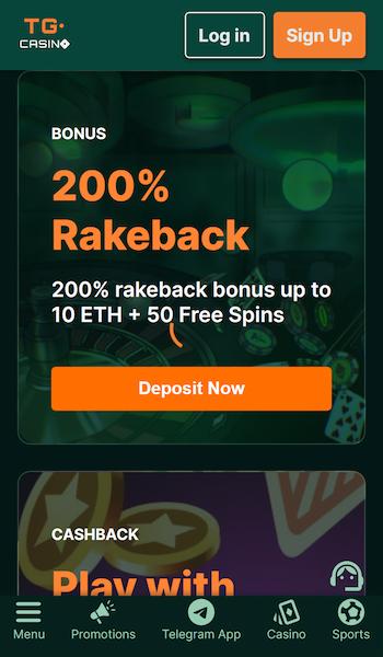 TG Casino homepage