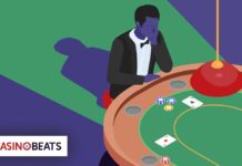 Illustration of a casino gambler at a blackjack table, symbolizing legendary casino gamblers and high-stakes gambling culture