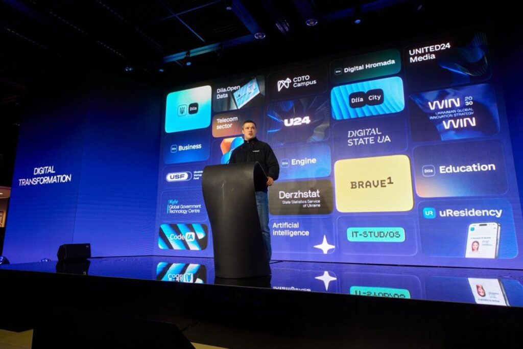 Mykhailo Fedorov, the Ukrainian Minister of Digital Transformation, speaking at a tech summit earlier this month.