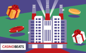 Top 10 Las Vegas Christmas Staycations Illustration of a casino surrounded by gifts and gaming icons