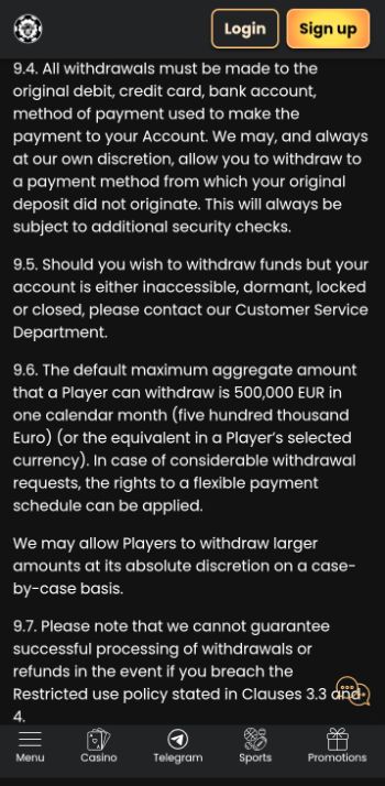 WSM Casino Withdrawal Terms