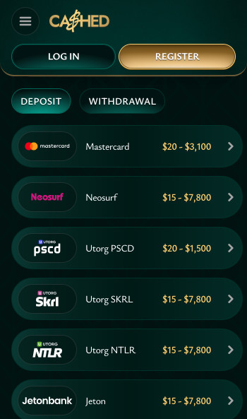 Cashed Casino banking page