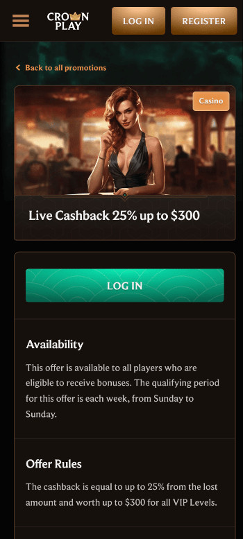 Crownplay live dealer casinos cashback