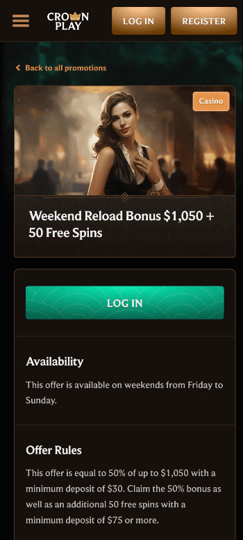 Crownplay live dealer casino reload bonuses
