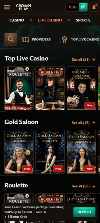 Crownplay live casino lobby