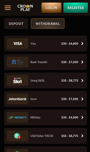 CrownPlay withdrawals page