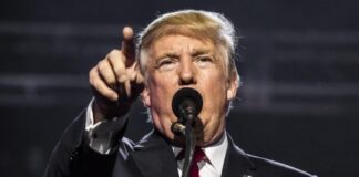 Trump Sidesteps Question on Eliminating Federal Tax on Gambling Winnings Donald Trump speaking at a rally, pointing forward while addressing the audience from behind a microphone.