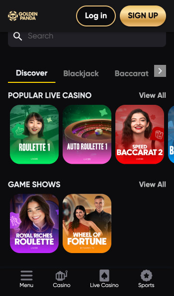 Golden Panda live casino lobby