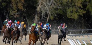 Appeals Court Again Backs Churchill Downs in Ongoing Michigan TwinSpires Fight A group of thoroughbred racehorses with jockeys competing in a dirt track horse race
