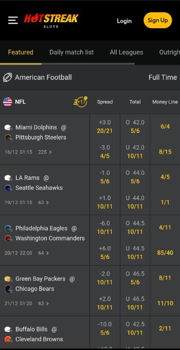 Hotstreak NFL betting options