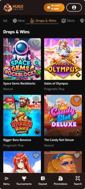 Hugo Casino game lobby