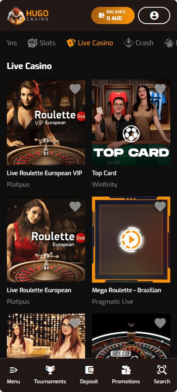 Hugo Casino live dealer games