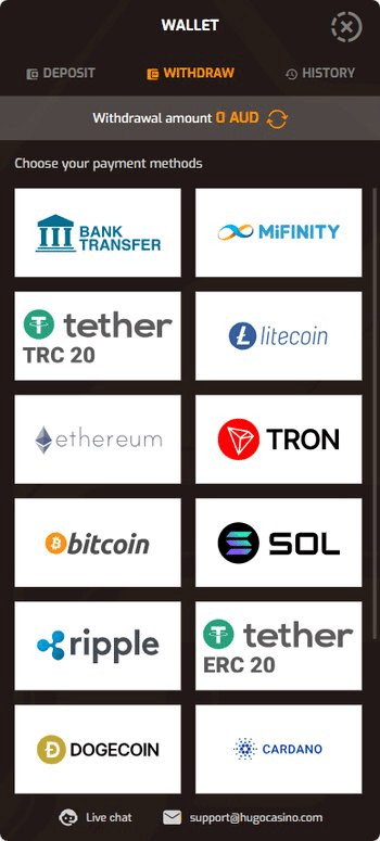 Hugo Casino withdrawal methods