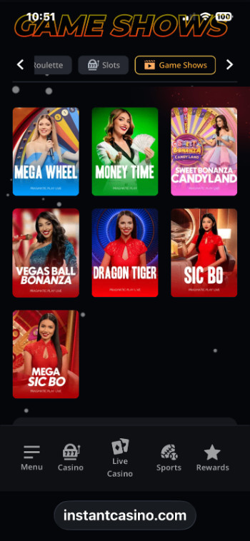 instant casino game shows