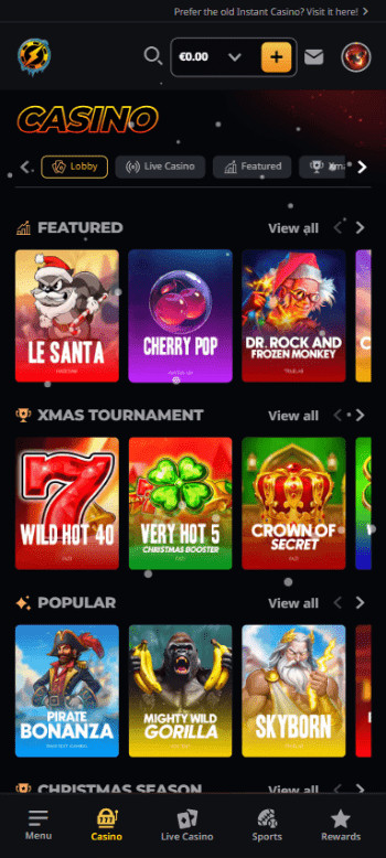 instant casino lobby