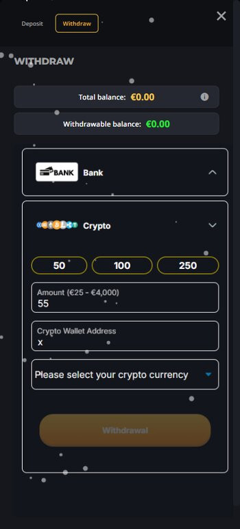 Instant Casino withdawal page