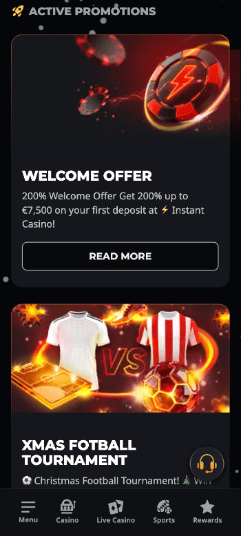 Instant Casino promotions page screenshot
