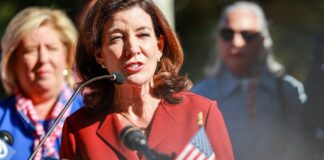 Hochul Signs Sweepstakes Casino Ban Bill as New York Finalizes Crackdown New York Governor Kathy Hochul speaking at a press conference with microphones in front of her.