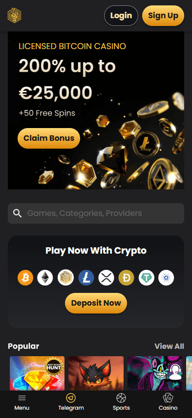 Lucky Block mobile casino homepage
