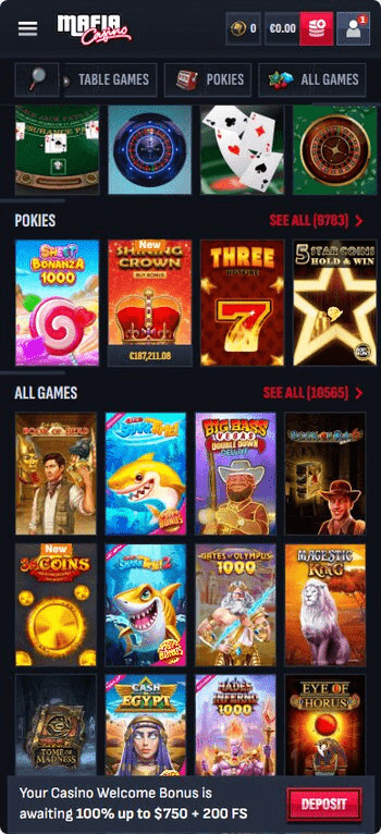 Mafia Casino game lobby