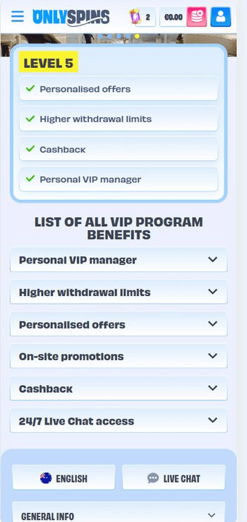 OnlySpins VIP rewards