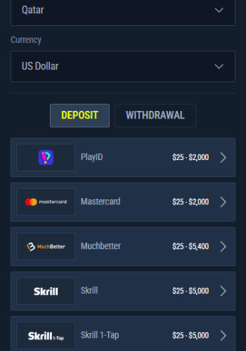 Payments at Supabet rabona qatar casino deposit page