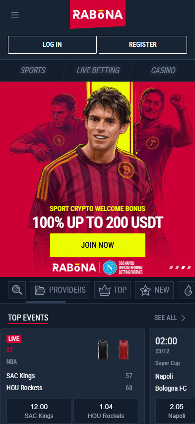 Rabona sports betting qatar site homepage with a welcome offer
