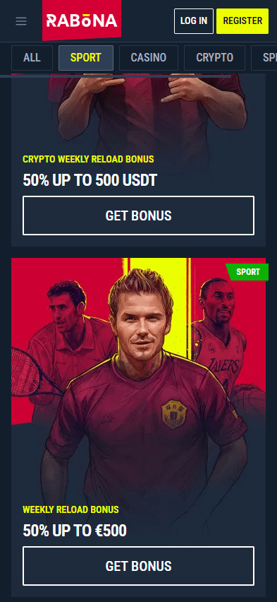 Rabona sports betting site in Qatar reload bonuses