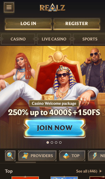 Realz Casino homepage