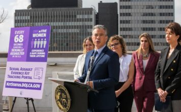 California AG Prepares Legal Action Against Prediction Markets, CNIGA Says California Attorney General Rob Bonta speaks at a press conference with advocates standing behind him