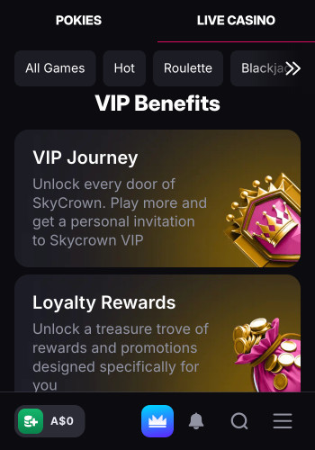 SkyCrown PayID casino. VIP rewards